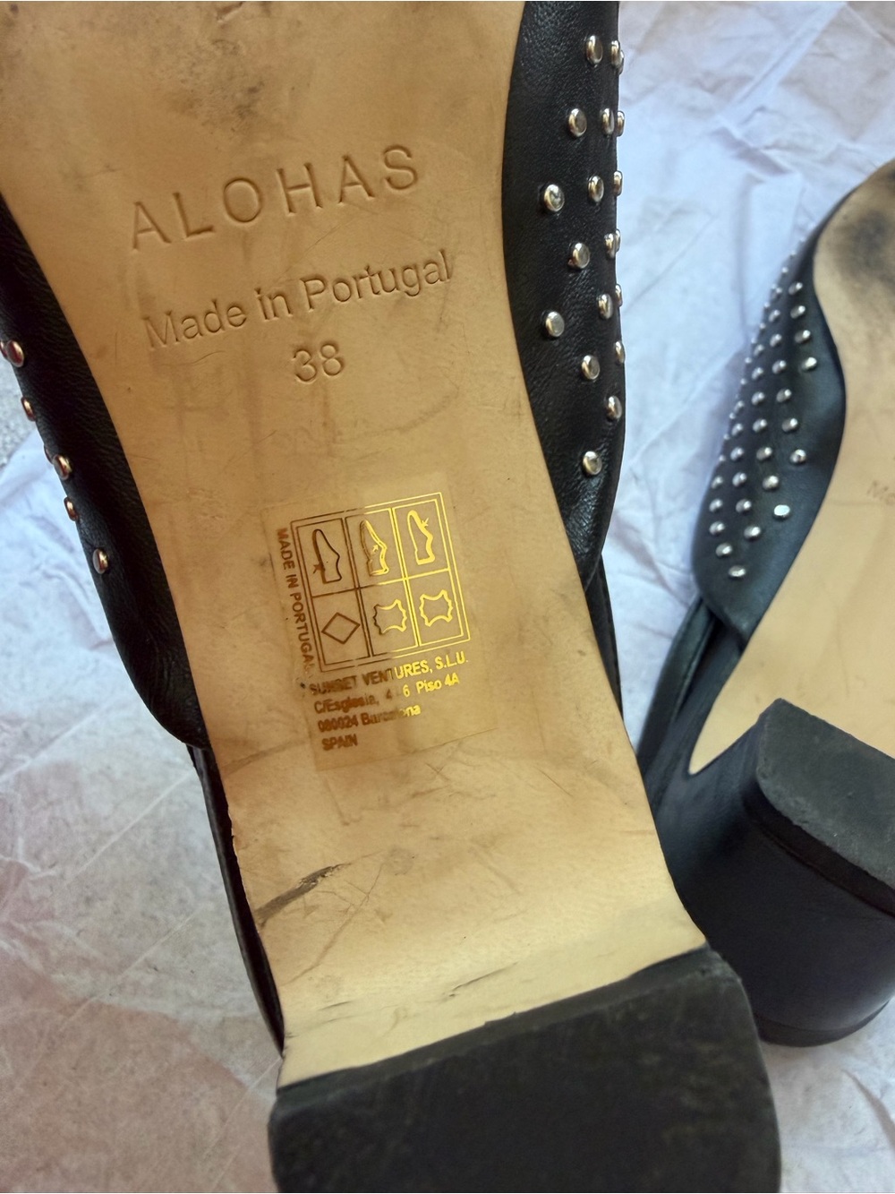 Alohas Lindy Studs Black Leather Slingback Pumps Size 38 US 7.5 $224 Retail - Picture 10 of 12